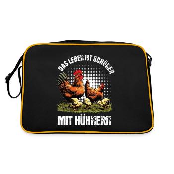 Das Leben Ist Schöner Mit Hühnern Huhn Hühner Hahn - Retro Tasche - Schwarz/Gold - Hinten