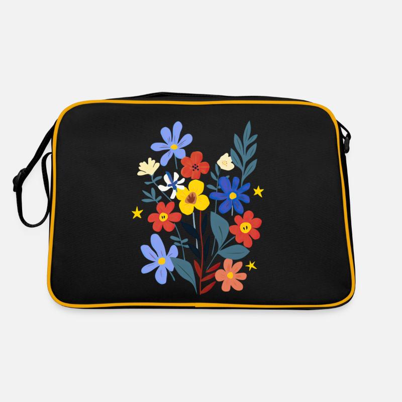 Flower Power - Retro Tasche - Schwarz/Gold