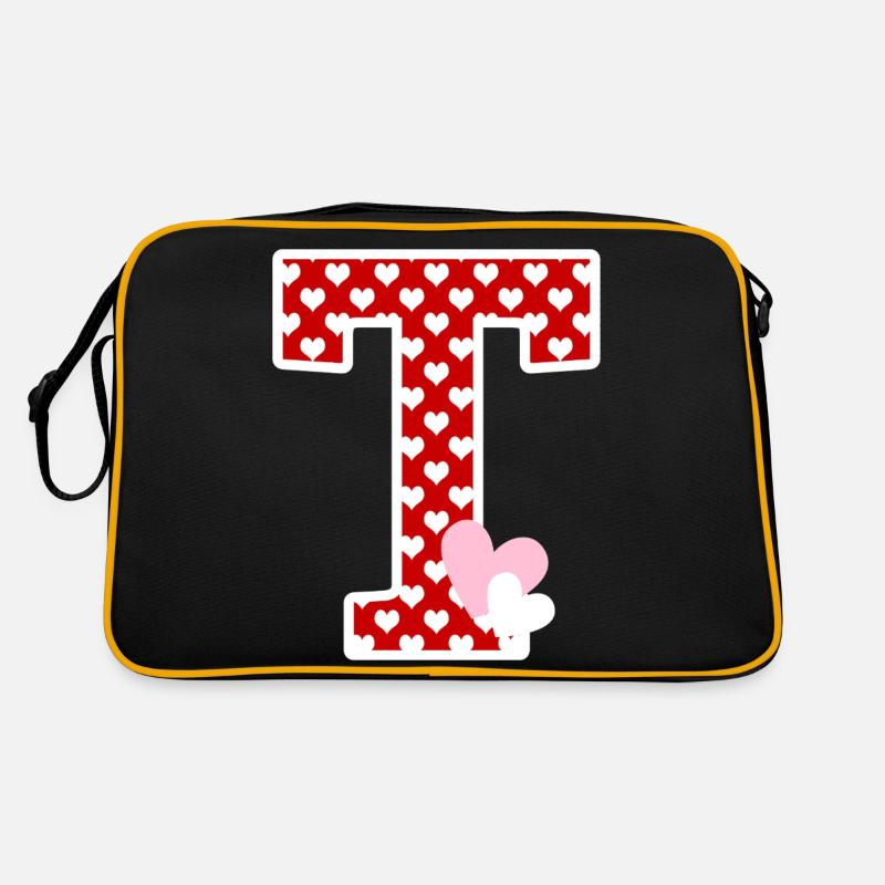 Buchstabe t Herz - Retro Tasche - Schwarz/Gold