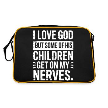 Ich liebe Gott, aber manche seiner Kinder nerven! - Retro Tasche - Schwarz/Gold - Hinten