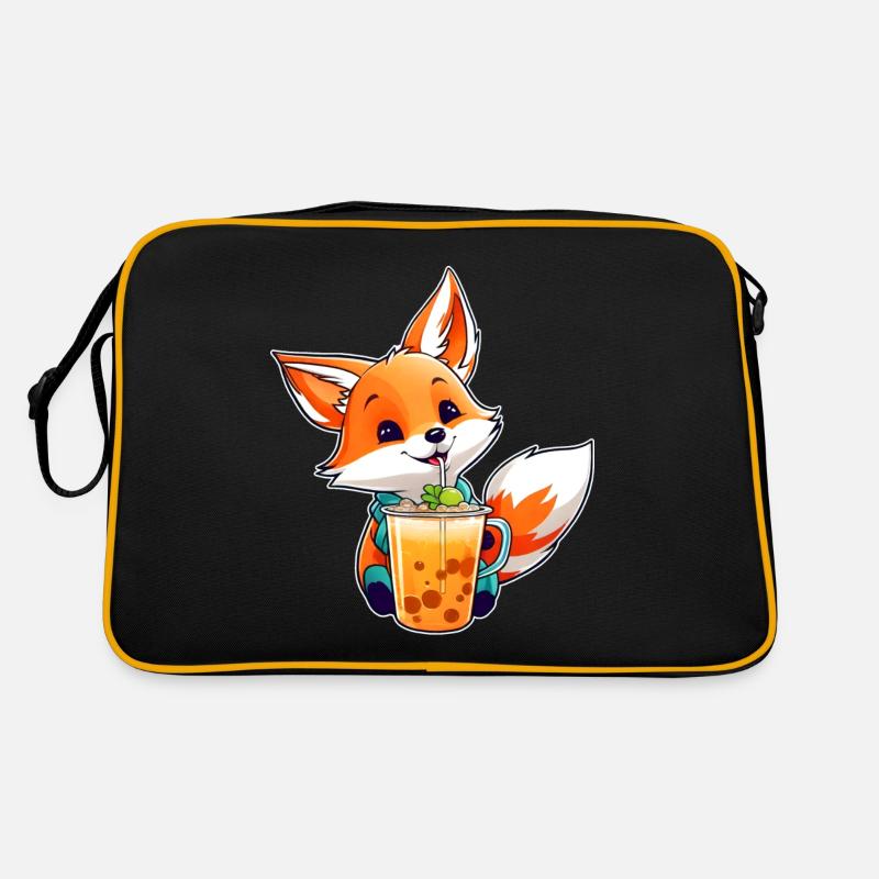 Niedlicher Fuchs mit Bubble Tea Retro Tasche