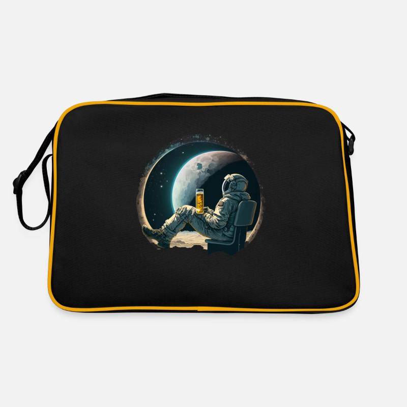 Astronaut entspannt mit Bier coole illustration Retro Tasche