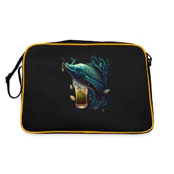 Cooler Hechtmit Bier Motiv für Angler - Retro Tasche - Schwarz/Gold - Hinten