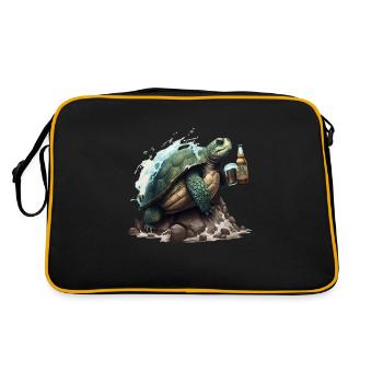 Meeres Schildköte surfs with beer. Cool motif - Retro Bag - black/gold - Back