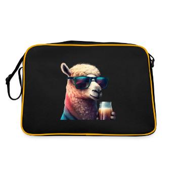 Stylisches Lama mit Bier und Cooler Sonnenbrille - Retro Tasche - Schwarz/Gold - Hinten