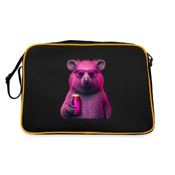 Lustiges Tier mit Bier in Pink - Retro Tasche - Schwarz/Gold - Hinten