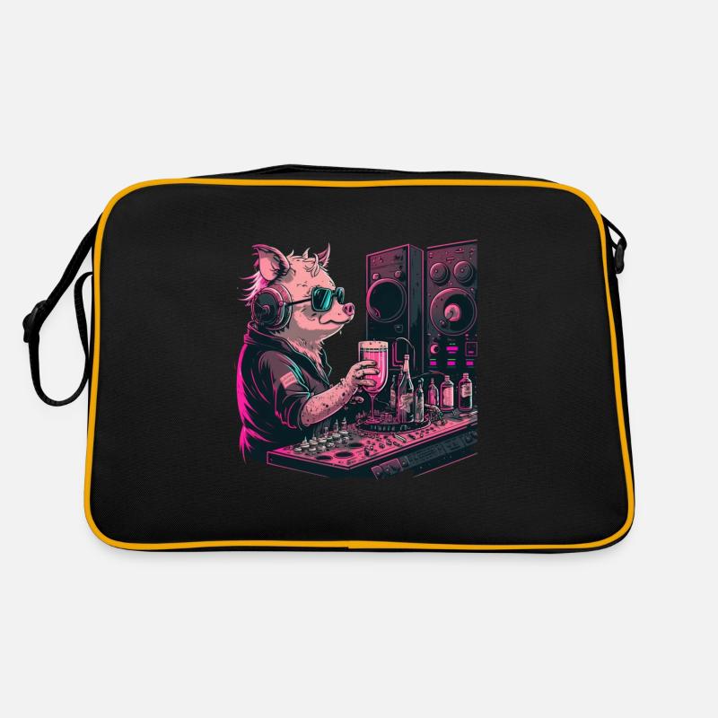 Cooles Dj Schwein mit Bier Retro Tasche