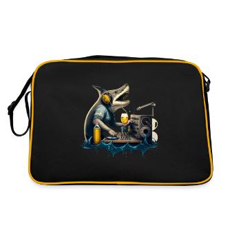 Predator DJ, shark behind the turntables with beer - Retro Bag - black/gold - Back