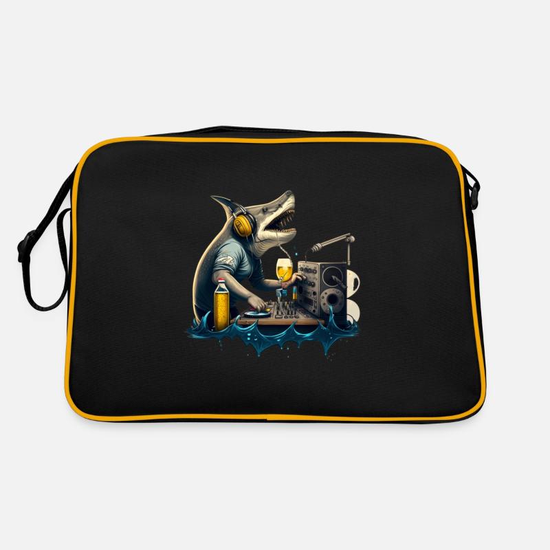 Predator DJ, requin derrière les platines avec de la bière Sac Retro