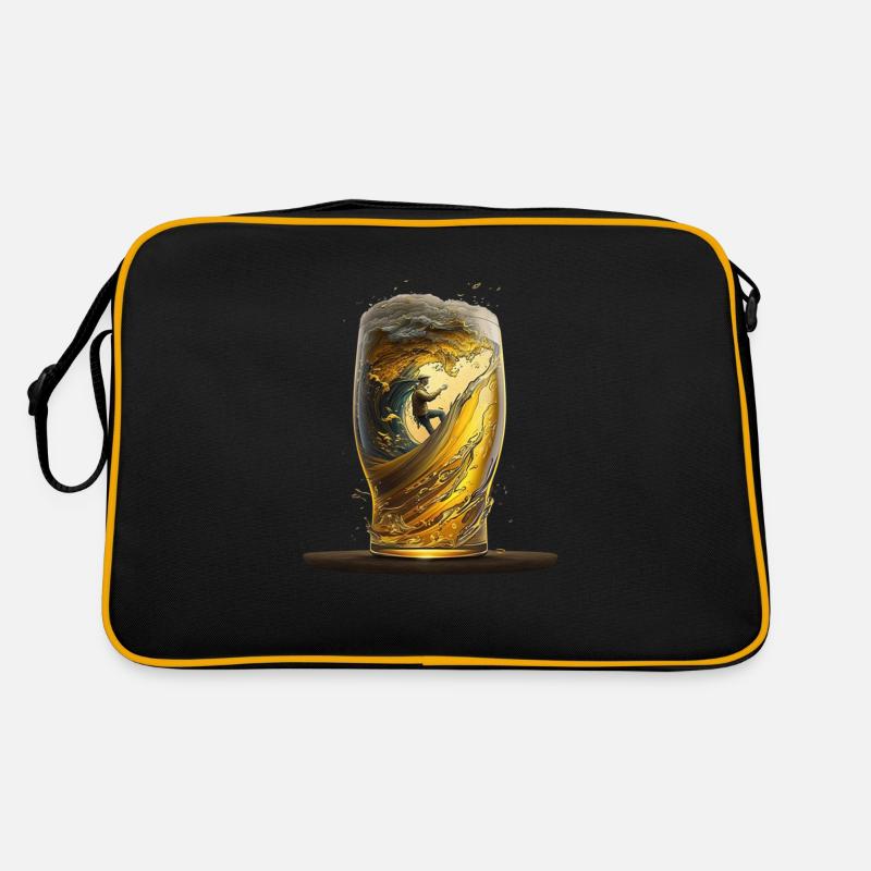 Bierglas mit Surfer auf Welle Retro Tasche