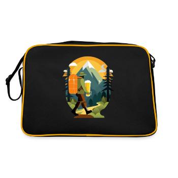 Wanderer mit Bier in der Natur. Outdoor Motiv - Retro Tasche - Schwarz/Gold - Hinten