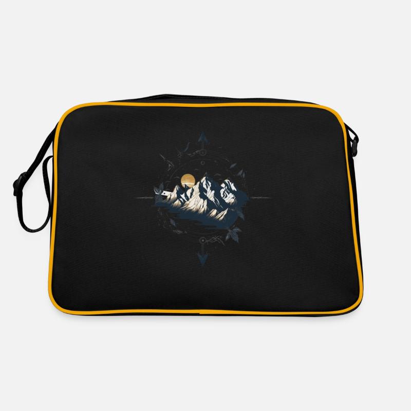 Compass with mountains for outdoor lovers - Retro Bag - black/gold