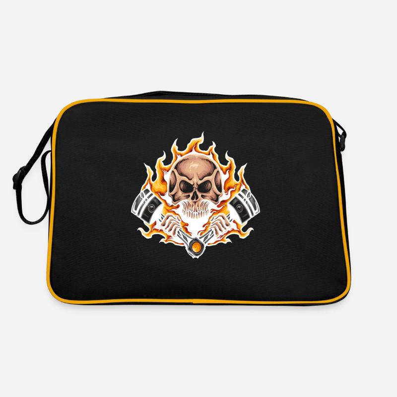 Skull with Engine Piston Shirt Biker Mechanic Retro Bag