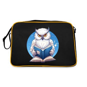 Weise Eule mit Buch - Lesendes Design - Retro Tasche - Schwarz/Gold - Hinten