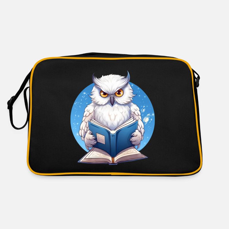 Weise Eule mit Buch - Lesendes Design Retro Tasche