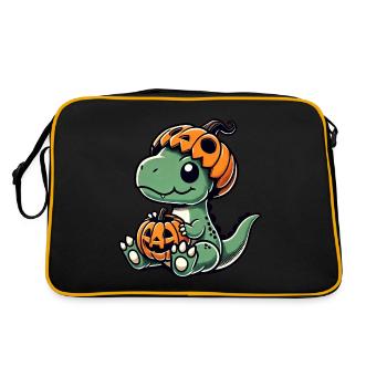 Mignon Halloween Dino T-Rex Dessin animé Citrouille - Sac Retro - noir/or - Dos