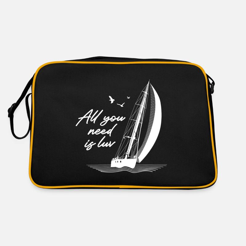 All you need is luv - Spruch mit Segelboot - Retro Tasche - Schwarz/Gold
