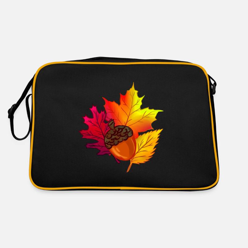 Feuillage d'automne feuilles forêt gland - Sac Retro - noir/or