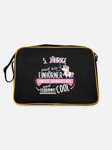 Geburtstag 5 Geburtstag Einhorn Spruch Party - Retro Tasche - Schwarz/Gold