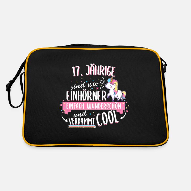 Geburtstag 17 Geburtstag Einhorn Spruch Party - Retro Tasche - Schwarz/Gold