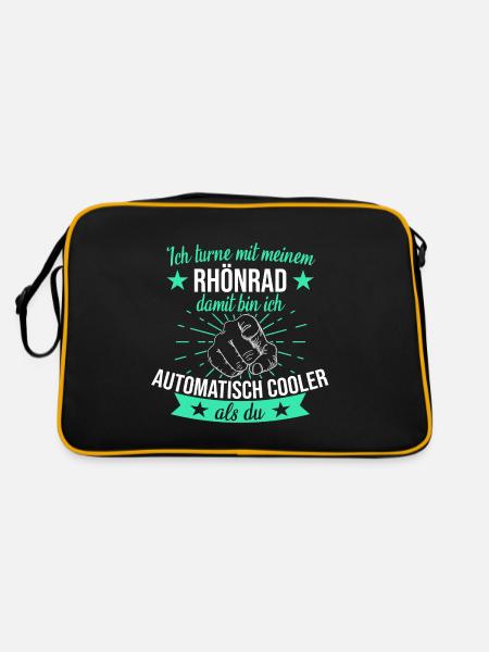 Rhönrad Turnen Rhönradturnen Sport Spruch - Retro Tasche - Schwarz/Gold - Hinten