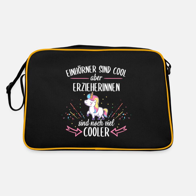 Erzieher Erzieherin Kinder Einhorn Spruch Beruf - Retro Tasche - Schwarz/Gold