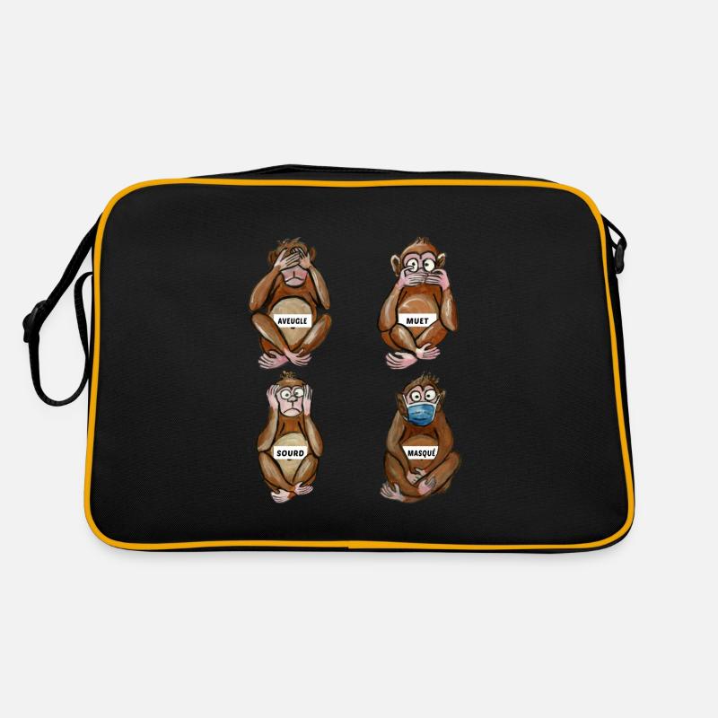 4 monkeys blind dumb deaf masked mask Retro Bag