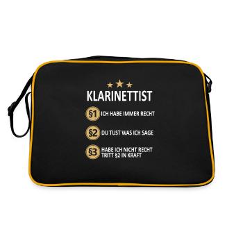 Klarinette Klarinettist Instrument Musik Spruch - Retro Tasche - Schwarz/Gold - Hinten