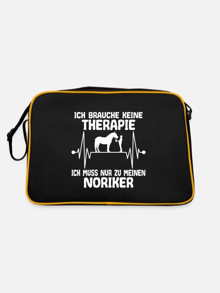 Noriker Pferd Herzschlag Therapie Spruch Lustig - Retro Tasche - Schwarz/Gold - Hinten