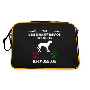 Schwarzwildbracke Slovenský Kopov ruft an Spruch - Retro Tasche - Schwarz/Gold - Hinten
