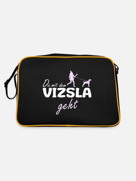 Ungarischer Magyar Vizsla Hund Mama Frauchen - Retro Tasche - Schwarz/Gold - Hinten