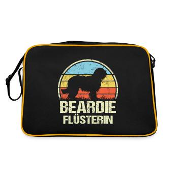 Bearded Collie Beardie Mama Frauchen Flüstererin - Retro Tasche - Schwarz/Gold - Hinten