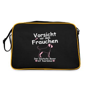 Deutscher German Boxer Hunde Mama Frauchen Spruch - Retro Tasche - Schwarz/Gold - Hinten