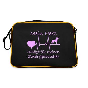 Zwergpinscher Hund Mama Sprüche Spruch Pink - Retro Tasche - Schwarz/Gold - Hinten
