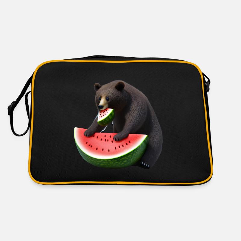 Bär mit Wassermelone Retro Tasche