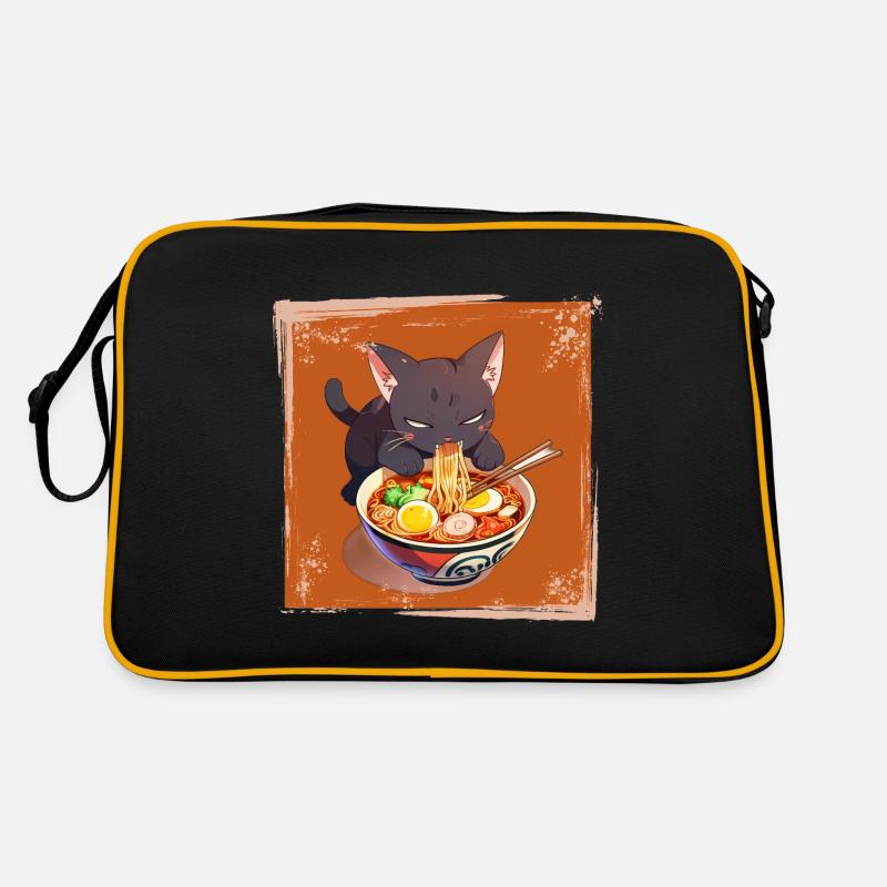 Un chat mange des ramen - Sac Retro - noir/or