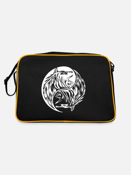 deux loups qui forment la conception de chemise yin yang - Sac Retro - noir/or - Dos