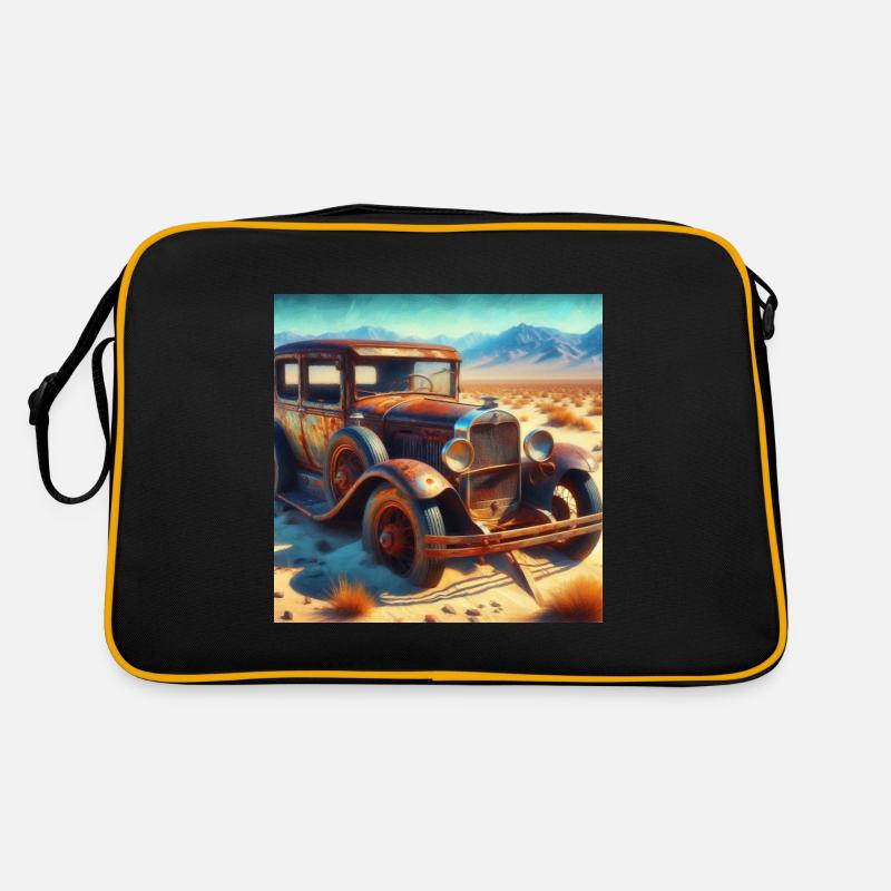 Oldtimer Wrack in der Wüste Retro Tasche