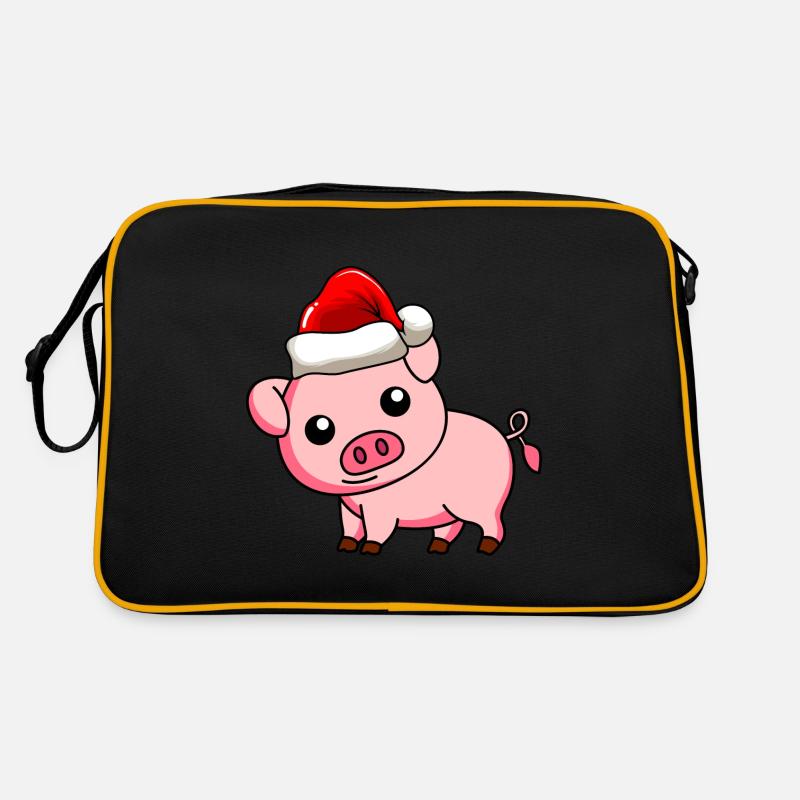 Schwein Comic Weihnachten - Retro Tasche - Schwarz/Gold