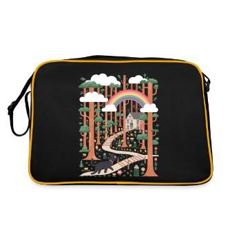 Cottagecore Rainbow House in the Woods with Cat - Retro Bag - black/gold - Back