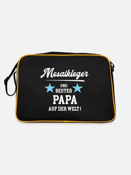 Mosaikleger Bester Papa Vatertag Geburtstag - Retro Tasche - Schwarz/Gold - Hinten