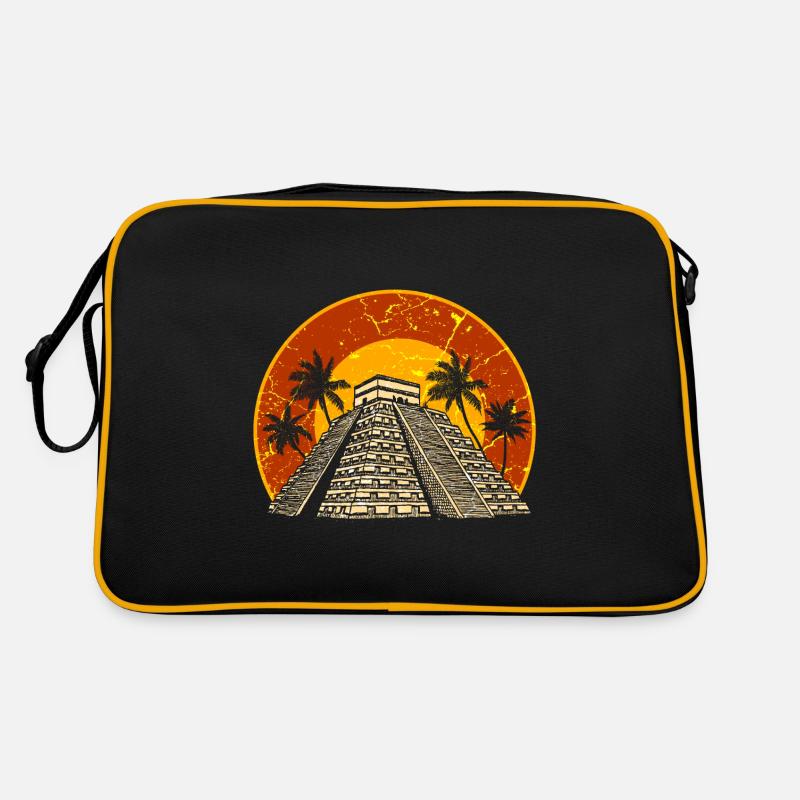 Pyramide Maya Aztèque Chichen Itza Mexique - Sac Retro - noir/or
