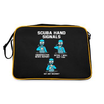 Taucher Handzeichen Scuba Diving - Retro Tasche - Schwarz/Gold - Hinten