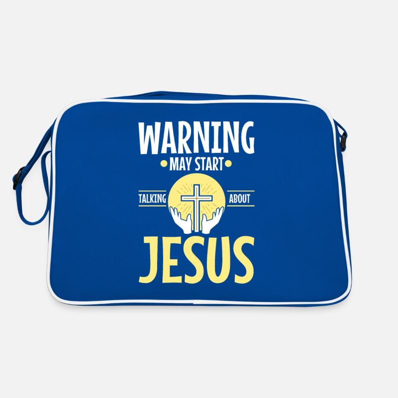 Warning may start talking about Jesus Retro Tasche