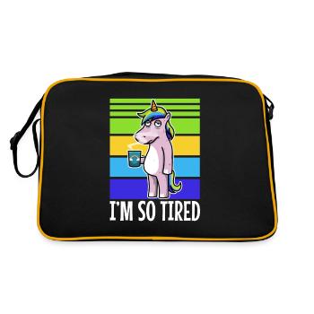 Müdes einhorn trinkt kaffee - Im so tired. - Retro Tasche - Schwarz/Gold - Hinten