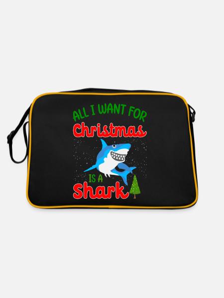 All i want for christmas is a shark - Retro Bag - black/gold - Back