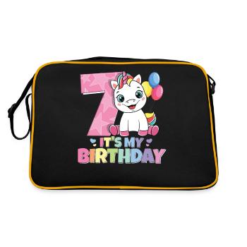 Rainbow Unicorn 7th Birthday Girl 7 years - Retro Bag - black/gold - Back