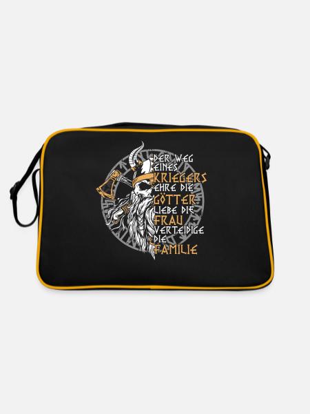 Böser bärtiger Mann! Nordische Mythologie Wikinger - Retro Tasche - Schwarz/Gold - Hinten