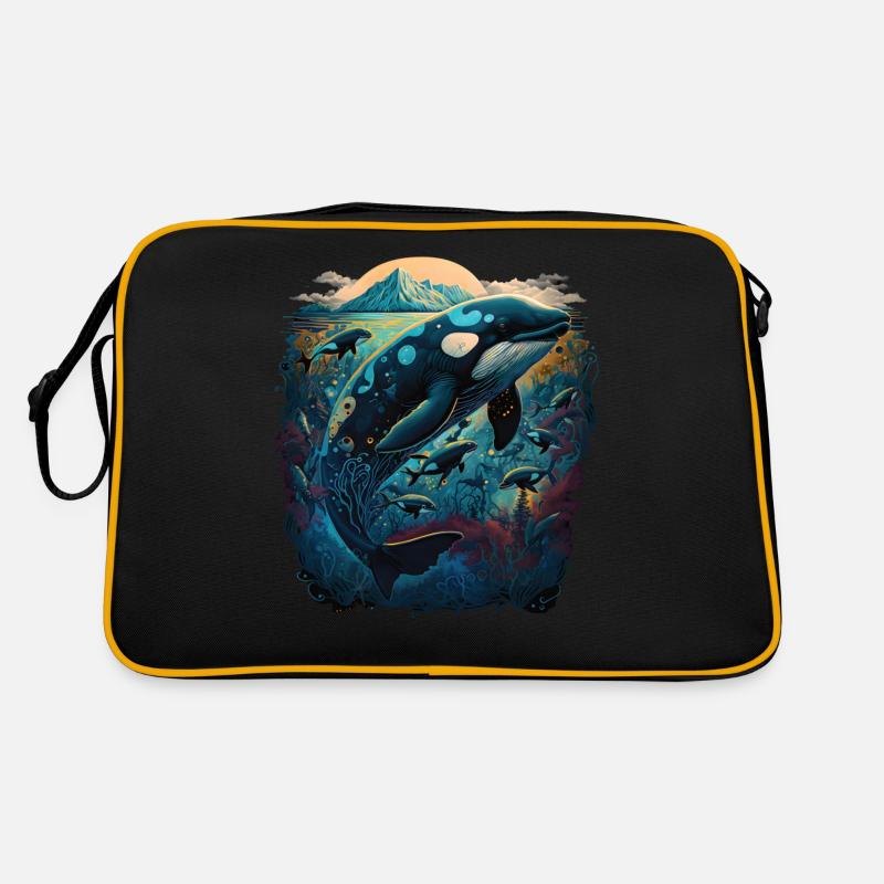 Bunter Schwertwal Wale beobachten Orca Wal - Retro Tasche - Schwarz/Gold