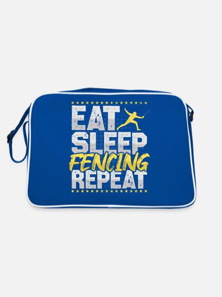 Fechten Eat Sleep Repeat Schwertkampf Schwerter - Retro Tasche - Blau/Weiß - Hinten